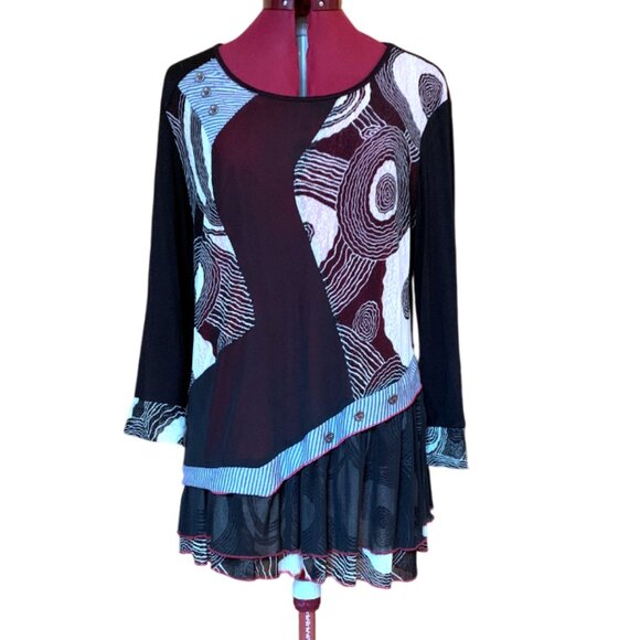 KAKTUS - Black Abstract Layered Long Sleeve TopTunic Dress – Size S - Picture 1 of 9